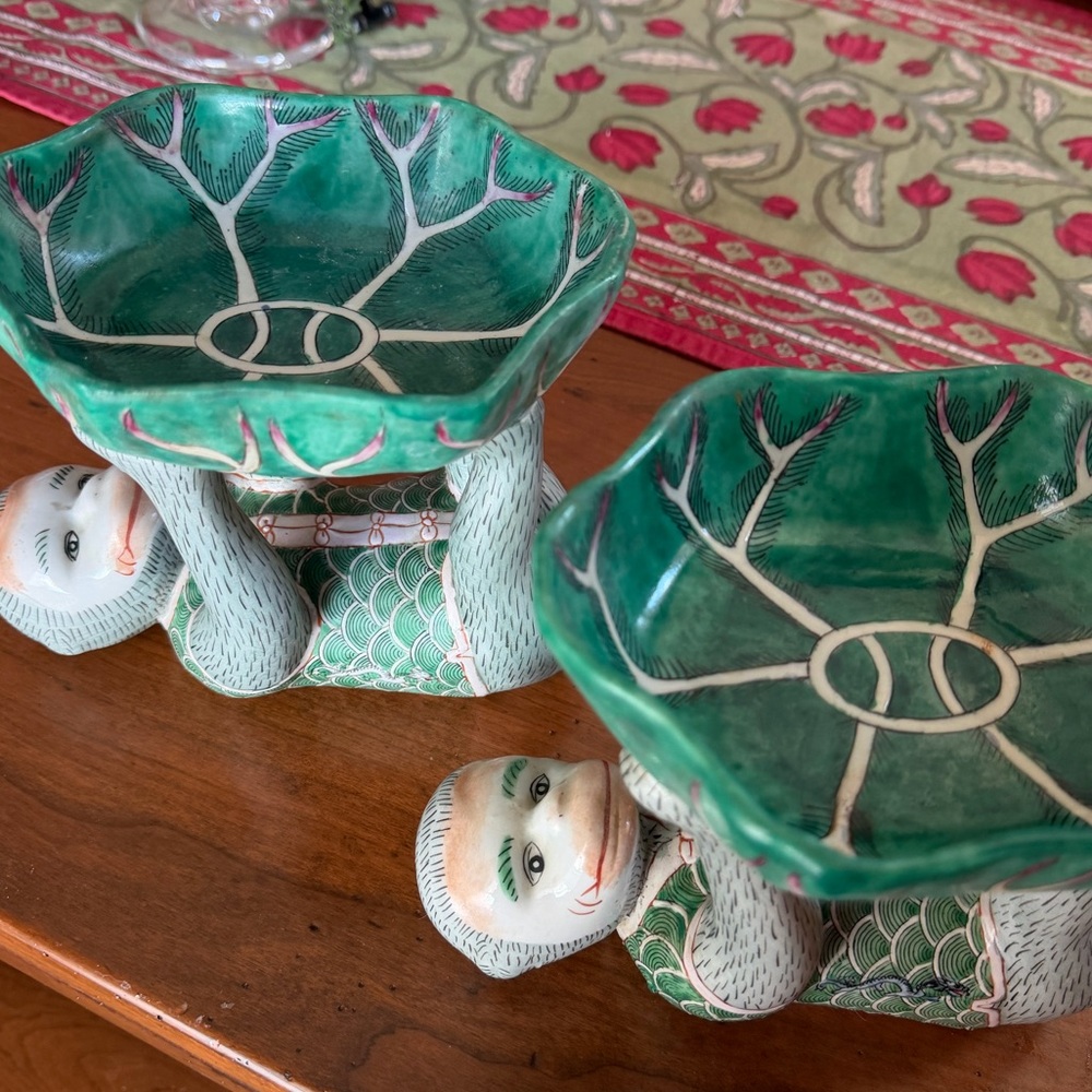 Green Monkey Ceramic Bowls - set of two